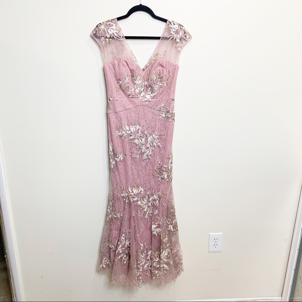 Azazie Blush Pink Floral Lace Dress Size A6